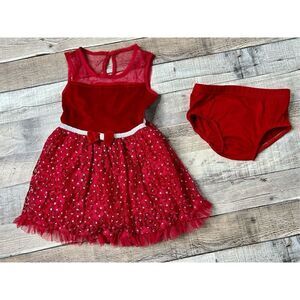 Little Lass Sleeveless Red Velvet and Tulle Fancy Dress with Shorts sz 24 months